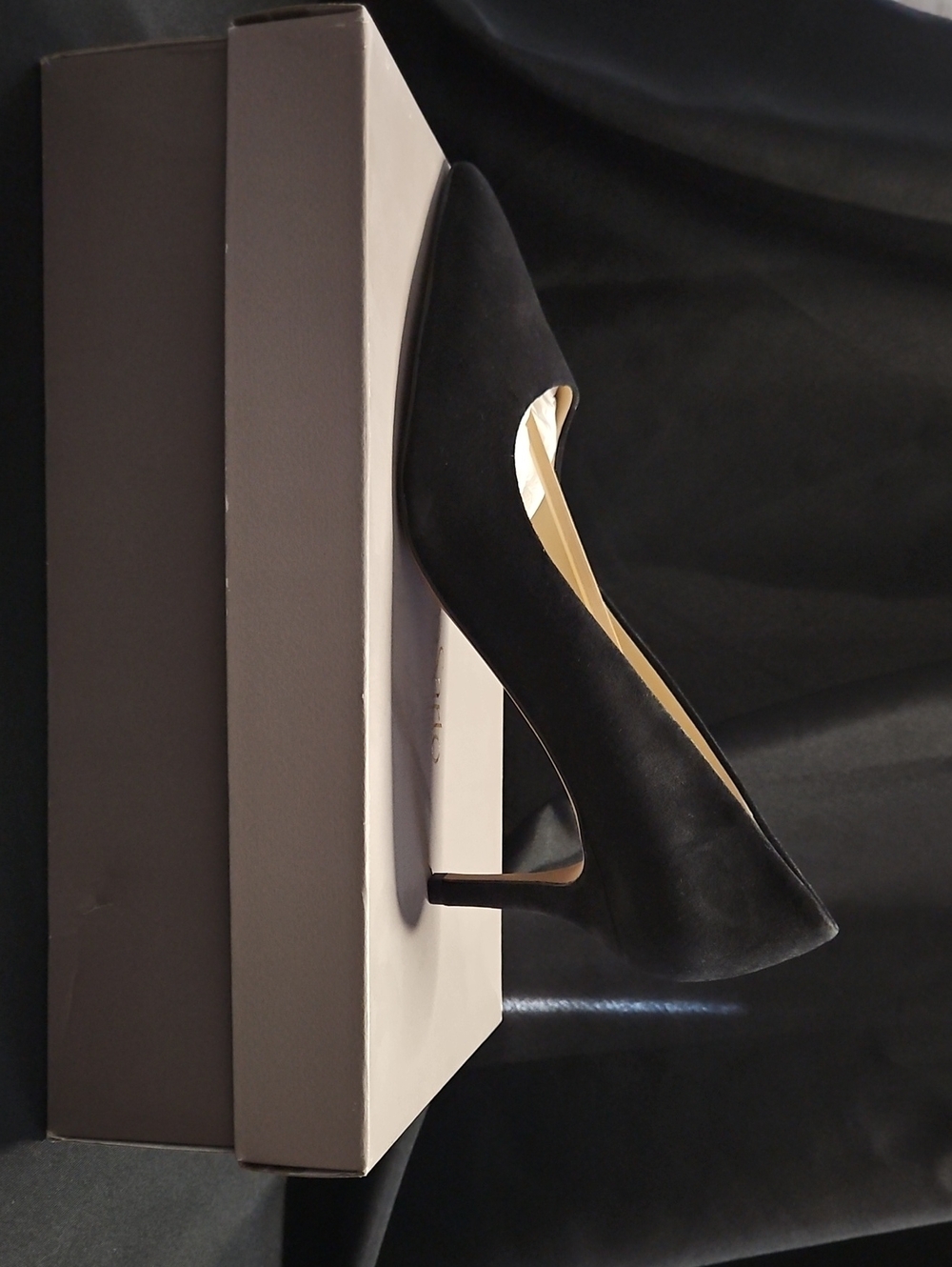 Franco Sarto Black Suede Pointed Pump with Slim Heel